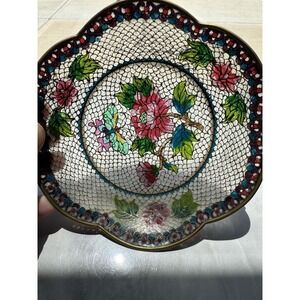Chinese Cloisonné‎ Plique-a-jour Translucent Bowl Dish Plate Flowers & Butterfly